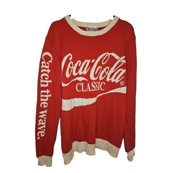 True Vintage Coca Cola Sweatshirt Womens M Medium Red Classic Catch The Wave - Picture 1 of 7